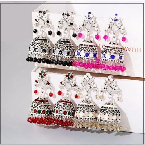 2020 Corful Indian Jhumka Jewelry Vintage Flower Bell Tassel Earring Boho Ethnic Hollow Hanging Earrings For Women Pendientes