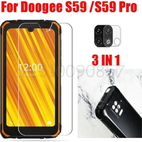 3-in-1 Screen Protector+Phone Case For Doogee S59 Pro Glass Anti-Shock Case Cover on For Doogee S59 Tempered Glass