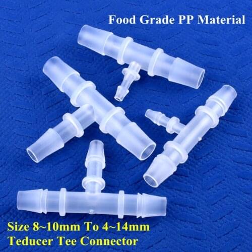 5~200pcs Food Grade PP 8 10mm To 4~16mm Reducing Tee Connectors Aquarium Tank Fittings Irrigation Reducer Tee Hose Pagoda Joint