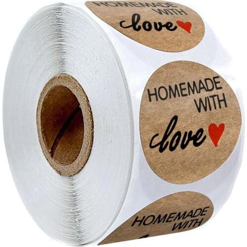 500 Pcs/roll Round Homemade with Love Stickers Red Heart Sticker Seal Labels Christmas Gift Decoration Stationery Stickers Rolls