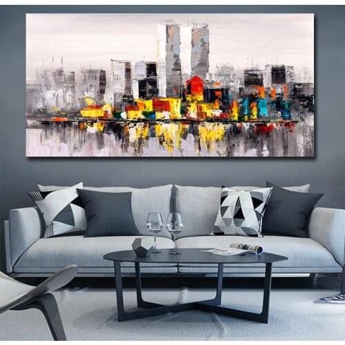 Abstract City Scenery Oil Paintings on Canvas Wall Art Posters and Prints Wall Cuadros Landscape Pictures for Living Room Decor