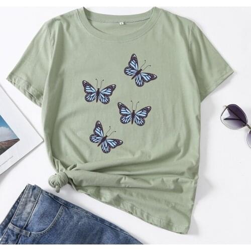 Butterfly Butterflies Nature Lover Woman T-Shirt Short Sleeve T-Shirts Summer Tops for Women Cotton Graphic Tee Female Clothes