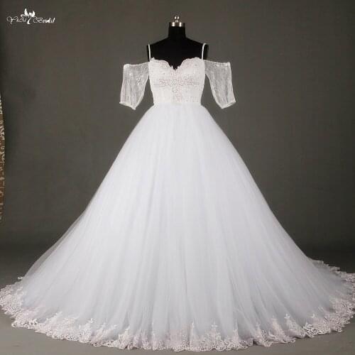 White Tulle Skirt Sweetheart Wedding Dress Half Sleeve Off Shoulder Bridal Gowns RSW725