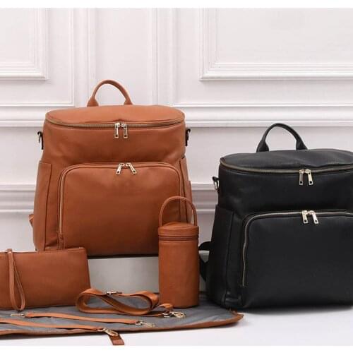 PU Leather Large Baby Diaper Bag Backpack,Travel Back Pack, Maternity Nappy Bag Changing Bags Built-in USB Charging Port