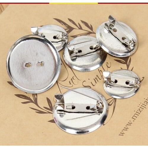 30pcs/pack Free Shipping Rhodium Plated Iron Disc Shaped Brooch Base with Safety Pins Diy Jewelry Findings Acces