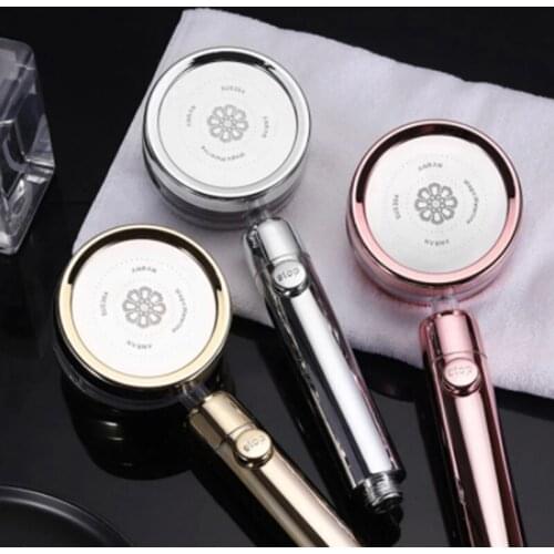 360 Degrees Rotating Double-sided Turbocharged Pressure Shower Head 3 Mode Adjustable Water Saving Shower with Switch Button