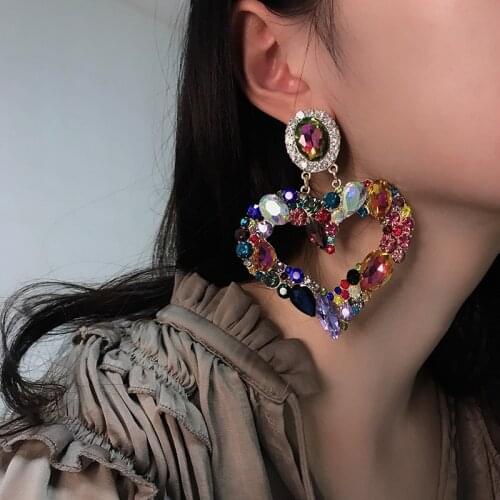 Exknl 2020 Fashion Heart Long Earrings For Women Love Large Statement Big Party Drop Earrings Crystal Jewelry Brincos Gift New