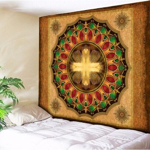 Golden Cross Mandala Tapestry Bohemian Wall Hanging India Ethnic Tribe Home Decor Tapestries Boho Wall Carpet Blanket Tablecloth