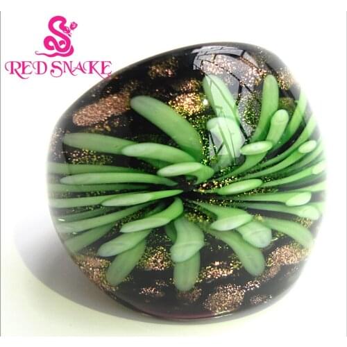 RED SNAKE Free Shipping Fashion Ring Handmade Green Coral flower Murano Glass Rings