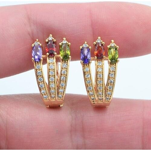 Gold Color Women Fashion Colorful Cubic Zirconia CZ Huggie Earrings Jewelry