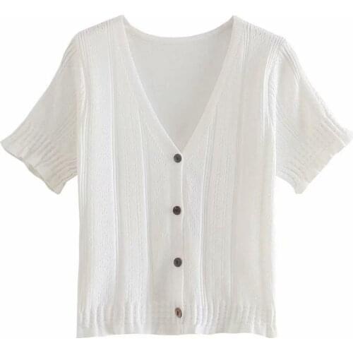 Baldauren 2021 Fashion New V-neck Knit Cardigan All-match Short Slim Short Sleeve Knitted Top Streetwear