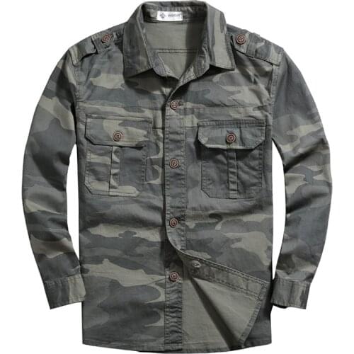 ABOORUN 2021 Military Mens Pure Cotton Shirts Camouflage Combat Long Sleeve Shirts for Male