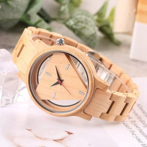 Unique Hollow Triangle Bamboo Wooden Watch Men Handmade Natural Adjustable Wood Quartz Creative Watch Male Novel Christmas Gifts