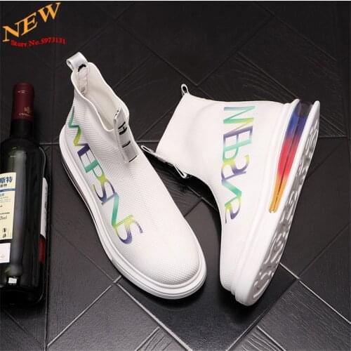 2021 Summer New Breathable Men Knitted Sock Shoes Fashion Designer Sneakers Mesh Platform Casual Flats Zapatillas Hombre