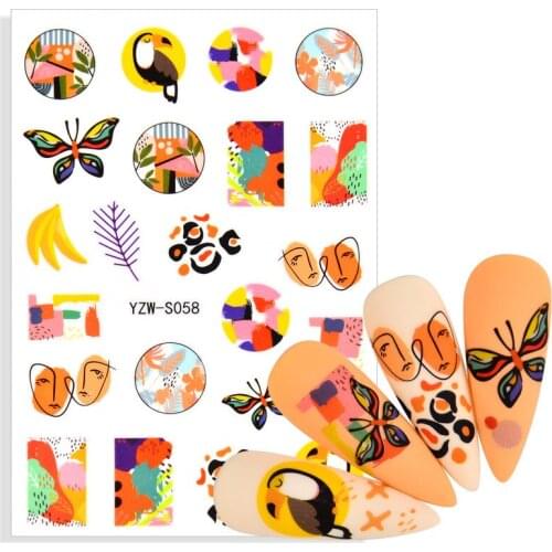 2021 New 3D Nail Sticker Cool English Letter stickers for nail Foil Abstract Face Animal Design Fashion Manicure Stickers