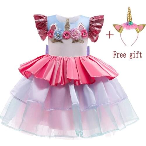 2021 Summer New Little Girls Unicorn Wedding Dresses For Girls Birthday Party Princess Dress Kids Role Dance Performance Dresses