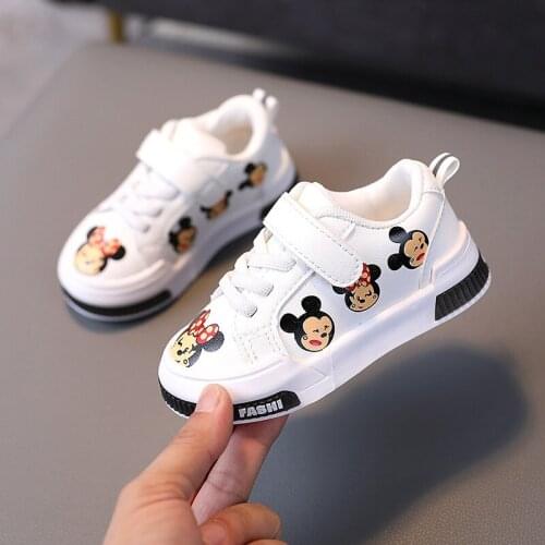 Disney 2021 Autumn New Minnie Mickey Kids Casual Shoes Cute Princess Fashion Girl Baby Breathable Soft Sole Childrens Sneakers