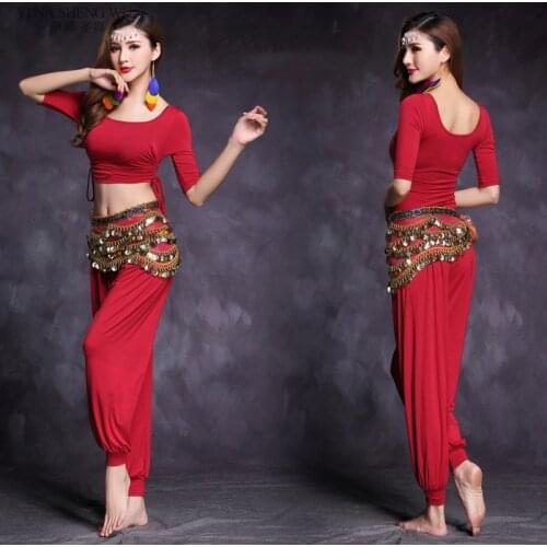 New arrival Women Belly Dance Training Clothing Modal Outfits Girls Costume Bellydance Class Wear Top and Pants Suit
