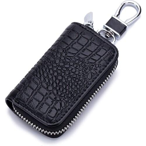 New Cowhide Key Organizer Stylish Genuine Leather Car Key Holder Keychain Zipper Bag Pouch Crocodile Key Case Pouch Wallet