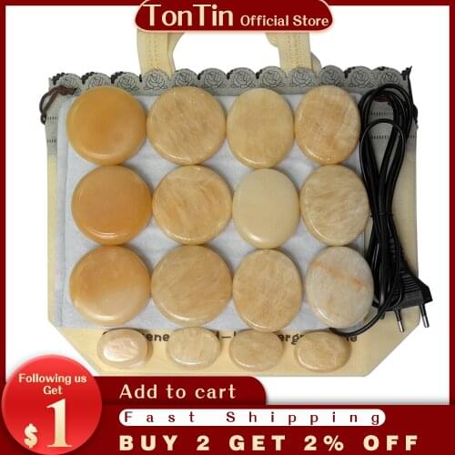 New Natural Energy massage stone set hot spa rock yellow jade stone with heater bag ( 20pcs 6pcs 6x6+6pcs 5x6 + 8)
