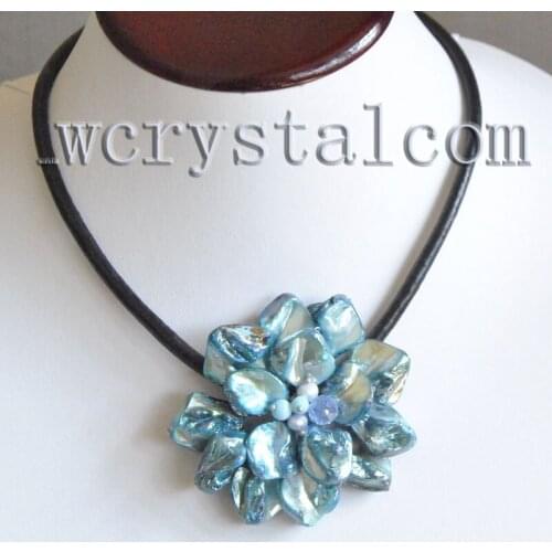 Blue Baroque Shell Pearl One Flower Bloom Necklace