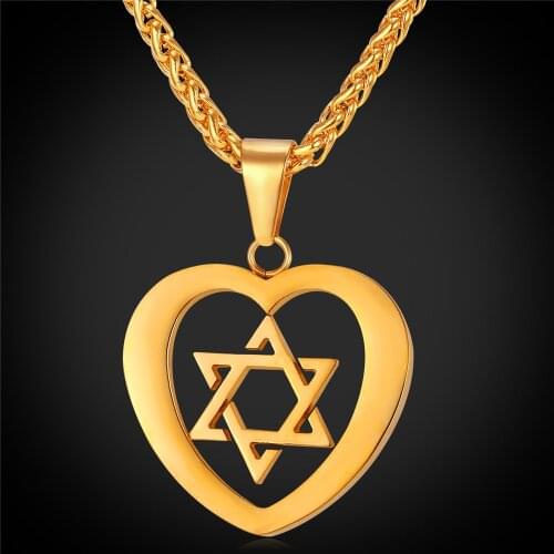 Heart Star Of David Necklaces & Pendants Gold Filled Heart Pendant Stainless Steel Jewelry Jewish Star Wholesale Necklace P2257G