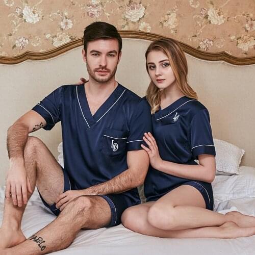 Men Women Pajamas Set Soft Imitation Silk Print Shirt Pants Couple Sleepwear Pajama Sets Unisex Pyjamas Sleepwear