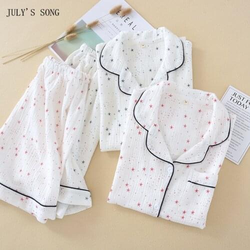 JULYS SONG New Pajama Set Woman Pajamas Soft Cotton Summer Autumn Sleepwear 2 Pieces Casual White Female Homewear Star Homewear