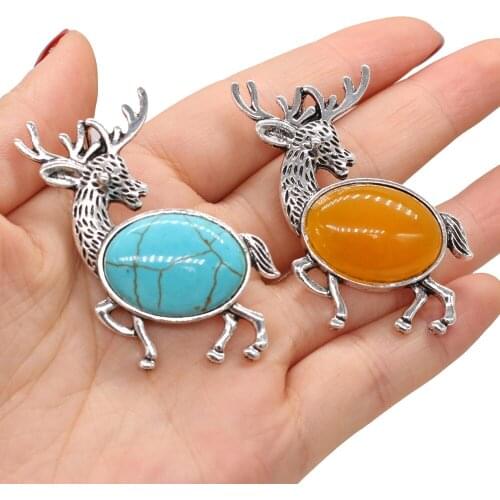 Retro Natural Stone Lapis Lazuli Rose Pink Quartz Charms Black Shell Pendant for Jewelry Making DIY Necklace Brooch Size 50x53mm