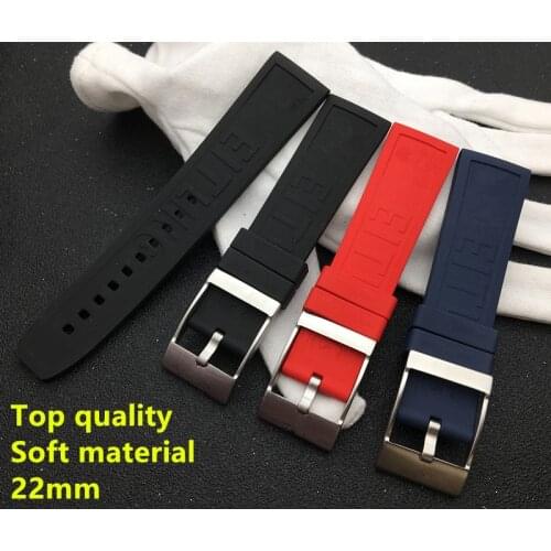 Top grade Caoutchouc Rubber silicone watch band 22mm Black Dark Blue Red Watchband For navitimer/avenger/Breitling strap logo on