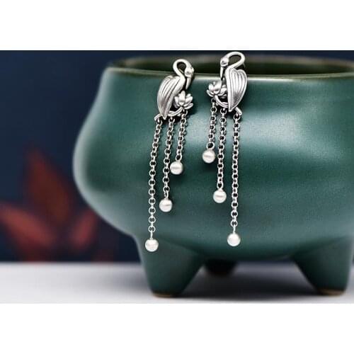 Tremella nail womens 925 pure silver tassel long fashion simple retro Silver Earrings retro style anti allergy Earrings