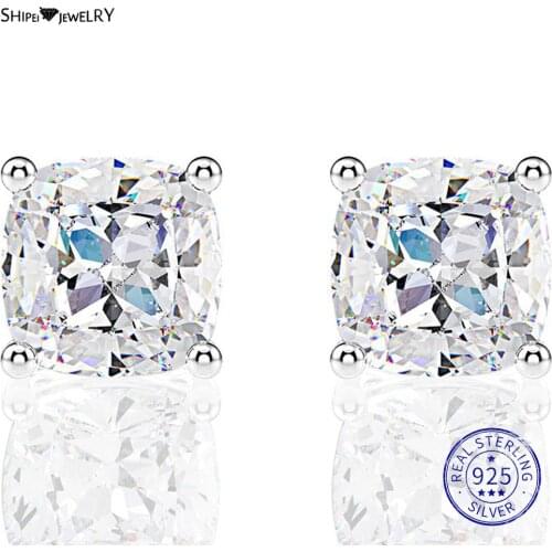 Shipei Fashion 925 Sterling Silver White Square Greated Moissanite Gemstone Wedding Fine Jewelry Engagement White Gold Earrings