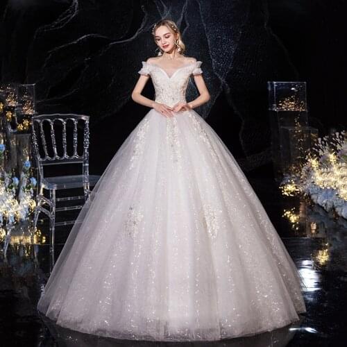 Wedding Dress 2021 Elegant Boat Neck Wedding Gown Lace Up Ball Gown Off The Shoulder Princess Luxury Wedding Dresses