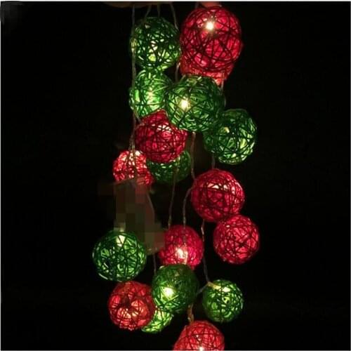 LED String Holiday Lights 20 Red Green Rattan Ball Lights AC Plug LED Christmas Tree Lights Garlands Wedding Decorations