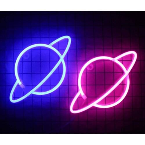 LED Neon Lamp Elliptical planet Shaped Sign Neon Light Battery Powered Neon Wall Lights Night Lamp Party Room Lighting