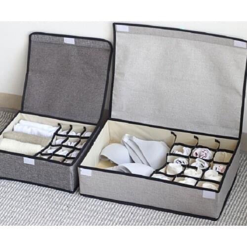 13/16Grid Underwear Drawer Organizers Storage Box Cotton Linen Foldable Storage Holder With Lid Wardrobe Drawer Closet Container