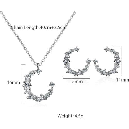 925 Sterling Silver Classic Zircon Moon Jewelry Sets Unique Earrings Necklace Pendant Birthday Jewelry Gifts For Women