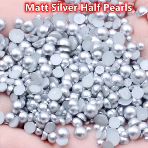 1.5mm -12mm 1440pcs Matt Silver/Matt Gold ABS Half Round Nail Pearl Flatback Resin Imitation Pearls for 3D Nails Art Decorations