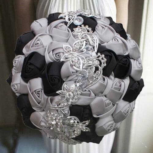 1PCs /lot Sliver Wedding Ribbon Flowers With Diamond For Wedding Decoration