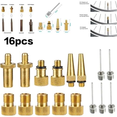 16Pcs/Set Bicycle Valve Adapter SV/AV/DV Adapter Sealing Ring Converter Pump Adapters For Air Pump Valve Group Bicycle Tire