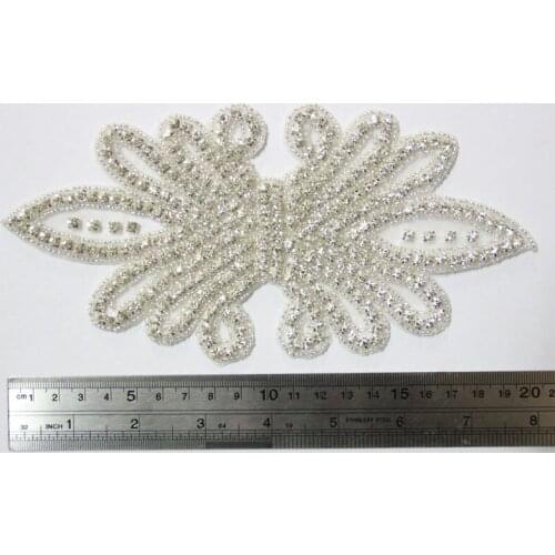 Free Shipping Wholesale 5pcs/lot 8'' Rhinestone Applique for Wedding Gown Bridal Sash Evening Wear Rhinestone Patch LSAP0907