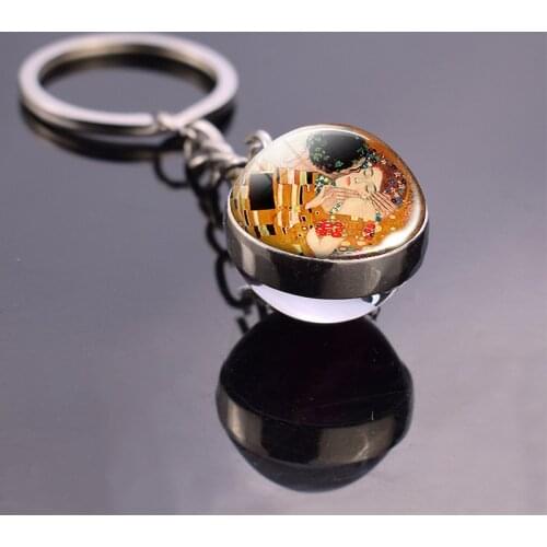 Gustav Klimt The Kiss Art Key Chain Love Pendant Double Side Glass Ball Keychain Keyring Symbolism Painting Gifts for Lover