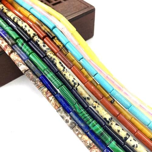 Natural Stone Beads Cylindrical Tube Beads Speckled Malachite DIY Handmade Necklace Bracelet Earring Accessories 4x13mm 15 Inch