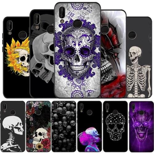 Skull black soft Phone Case for huawei P40 P30 P20 P10 Pro lite P9 Lite nova 4E 6SE Psmart 2019 Y6 9 Prime