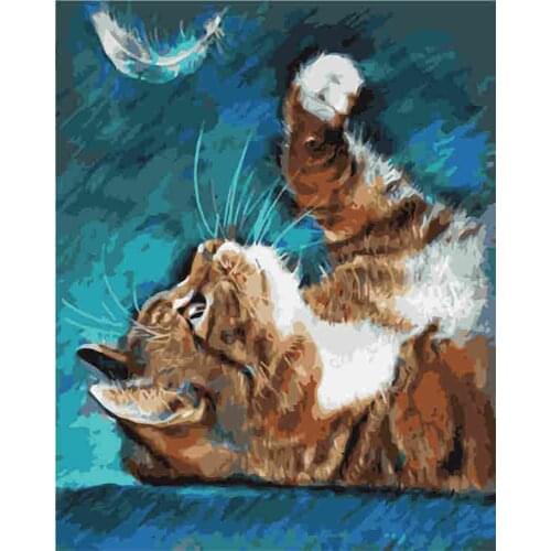 Diy Schilderij Van Nummers Acryl Kleurrijke Dieren Hand Painting by Number Getallen Voor Home Decor Art Cat Animal 40X50Cm Frame