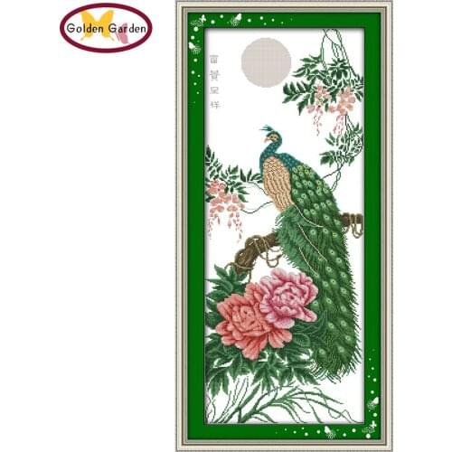 GG Wealth Good Luck Peacocks Chinese Painting Printed Counted Stamped 11CT14CT Kits Cross Stitch for Embroidery Needlework Sets