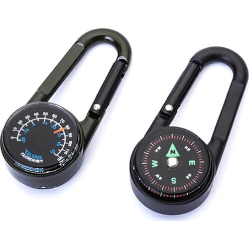 Camping Climbing Hiking 3-in-1 Compass Carabiner Thermometer Snap Hook Keychain Outdoor Survival Tools