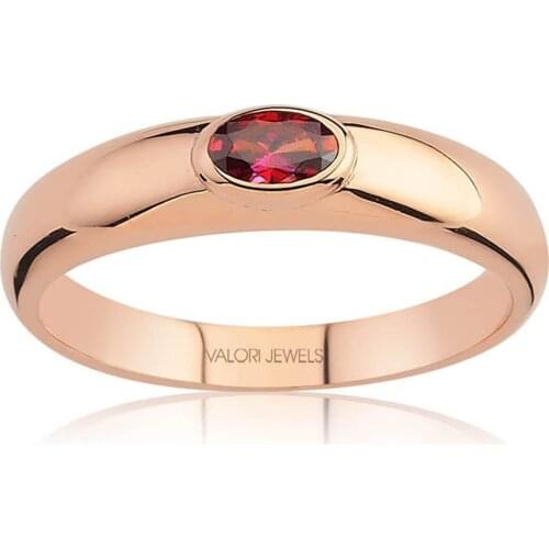Valori Jewels 0.25 Carat, Zirconia Red Oval Gemstone, Rose Gold Plated, Sterling Silver Ring