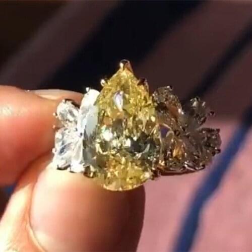 Gorgeous Pear shape Yellow CZ Women Finger Ring Bright Vintage Party Female Elegant Accessories High Quality Jewelry Wholesale