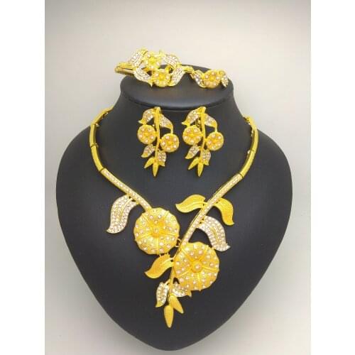 Kingdom Ma New Women Fashion Gold Color African Nigerian Jewelry Set Wedding Necklace Bracelet Earrings Ring Jewerly Sets